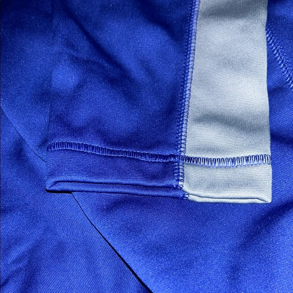 Nike Therma Fit Blue and Gray Mock Neck Colorblock Swoosh 1/4 Zip Fleece